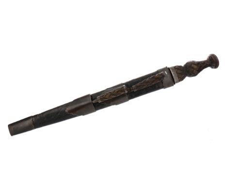 POSSIBLE LATE 17TH/EARLY 18TH CENTURY SCOTTISH DIRK, the triple fullered 38cm steel blade above a steel rain guard inscribed 
