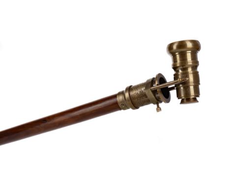 REPRODUCTION BRASS AND HARDWOOD WALKING CANE, with integral compass and telescope, 96cm high