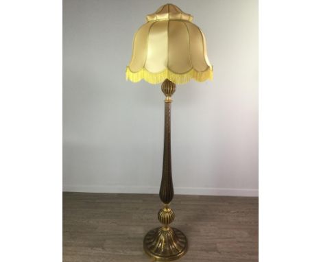EARLY 20TH CENTURY GLASS STANDARD LAMP, brown tinted glass with aventurine inclusion, the fluted cylindrical column over a sp