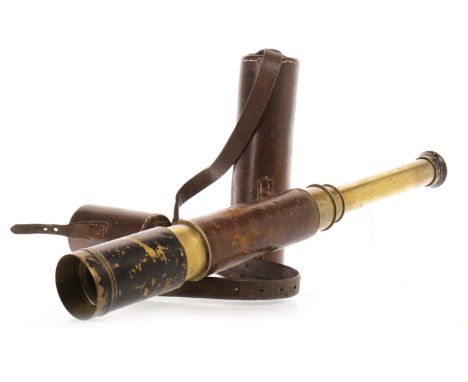 LATE 19TH CENTURY FOUR DRAW TELESCOPE BY ROSS OF LONDONleather bound brass body, 82cm long fully drawn, contained in a fitted