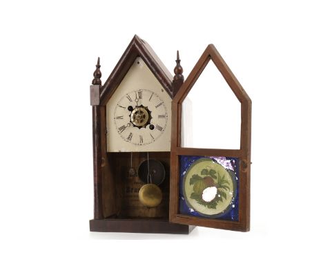 LATE 19TH CENTURY AMERICAN MANTEL CLOCKtwo train eight day movement by the New Haven Clock Co., the white enamel dial with Ro