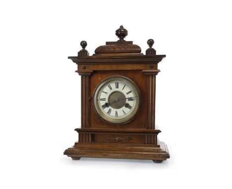 VICTORIAN MANTEL CLOCKtwo train movement, the gilt dial with enamel, Roman numeral chapter ring, mahogany case with caddy top