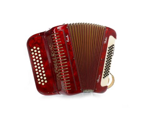 CASALI VERONA BUTTON ACCORDIAN3/4 voice, contained in a red marbled case, 36 cm high