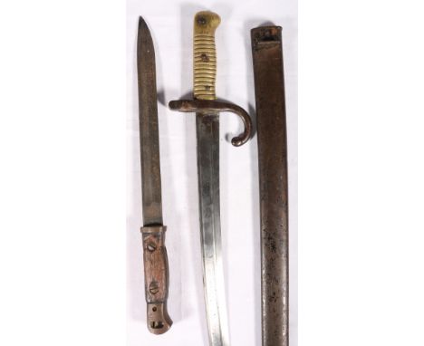 French mle66 sword bayonet with yataghan blade in scabbard and British 1907 bayonet. (2)