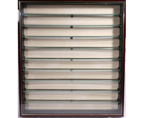 Well made nine shelf wall display cabinet for model railways, 76cm x 84cm.