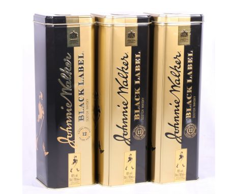 Three bottles of JOHNNIE WALKER black label 12 year old extra special blended scotch whisky, 40% vol. 70cl, each with tin. (3