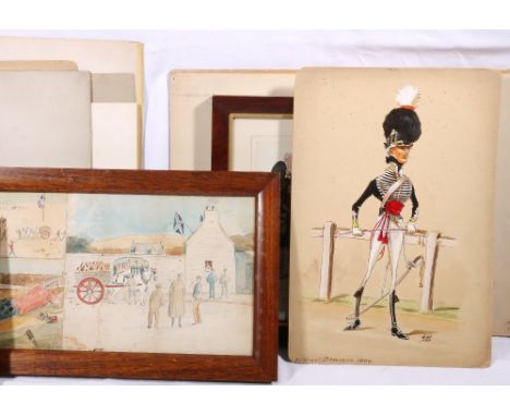 GHB, 21st Light Dragoons 1800 Marching Order, caricature monogrammed and dated '08 watercolour and ink, 40cm x 28cm; another 