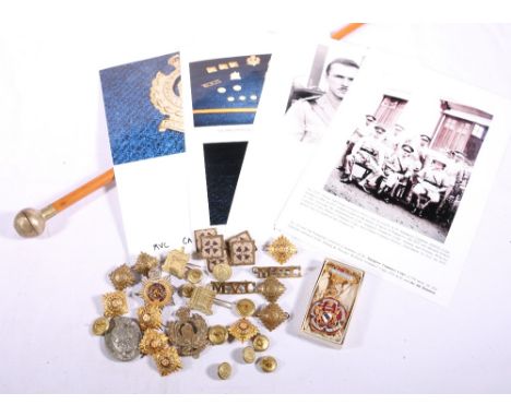 Royal Masonic Institute for Boys 1946 Stewards badge, Malacca Volunteer cap badge shoulder titles and buttons also an MVC swa