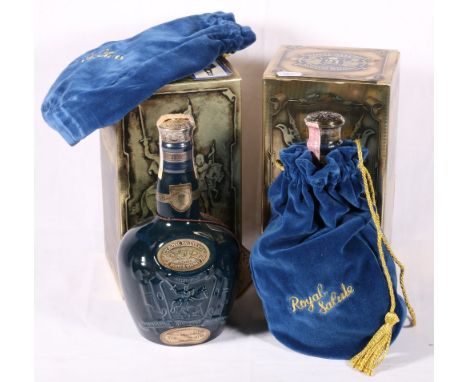 Two bottles of CHIVAS ROYAL SALUTE 21 year old blended Scotch whisky in sapphire blue Wade decanters, 40% vol 75cl, boxed (2)