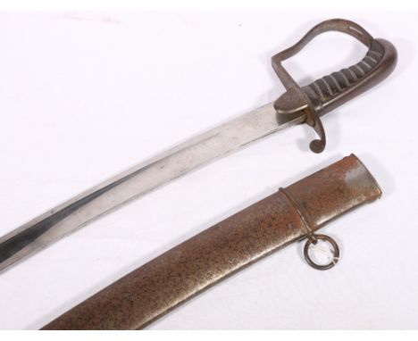 British 1796 pattern Cavalry Officers sword with curving blade, stirrup guard, wire bound leather wood grip and scroll quilli