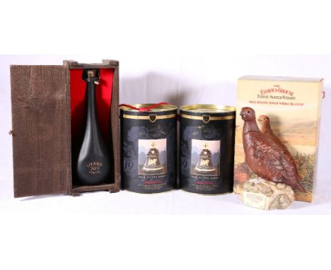 THE FAMOUS GROUSE Royal Doulton Scotch whisky decanter boxed, two BELL'S year of the sheep decanters and a OTARD XO cognac, b