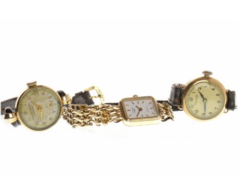 THREE LADY'S TWENTIETH CENTURY NINE CARAT GOLD WRIST WATCHEScomprising a Rotary nine carat gold quartz wrist watch, 14.5g; a 