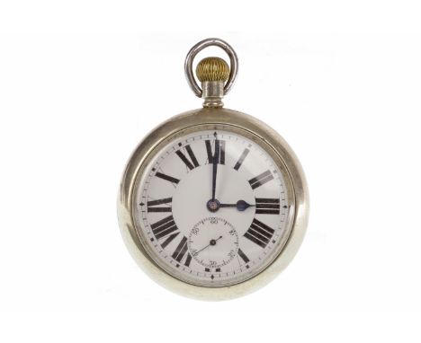 VICTORIAN OPEN FACE KEYLESS WIND POCKET WATCHthe white enamel dial with Roman numerals in black, outer seconds track, blued s