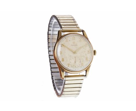 GENTLEMAN'S OMEGA NINE CARAT GOLD MANUAL WIND WRIST WATCHlate 1960s, the round buff dial with applied gold Arabic numerals, s