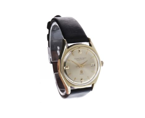 GENTLEMAN'S GIRARD PERREGAUX GYROMATIC GOLD PLATED MANUAL WIND WRIST WATCHthe round dial with applied faceted double square a
