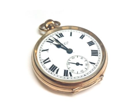 EARLY TWENTIETH CENTURY NINE CARAT GOLD OPEN FACE KEYLESS WIND ELGIN POCKET WATCHsigned movement numbered 23748881, the round