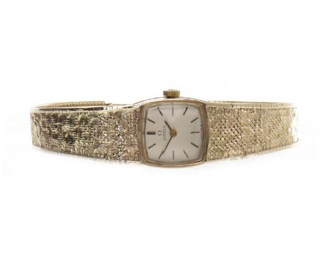 LADY'S OMEGA NINE CARAT GOLD MANUAL WIND WRIST WATCH1970s, signed 17 jewel movement numbered 3279949, the rounded square dial