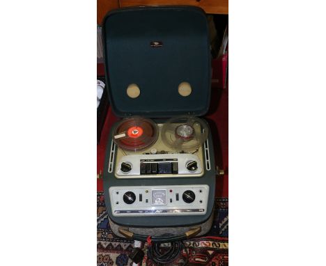 A EAP Elizabethan reel to reel tape recorder and plug in power lead.
