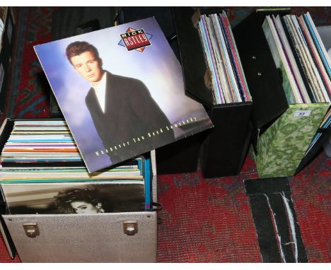 A set of five cases of records containing mostly pop and light rock examples.