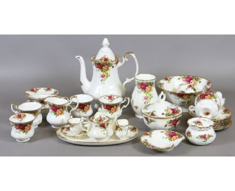 A large collection of Royal Albert old country roses including cups, saucers, coffee pot, trinket dishes, vase and bowl, alon