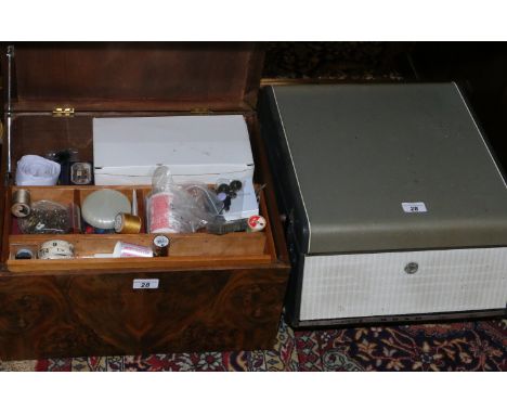 A C20th Bush record player with a small sewing/work box.