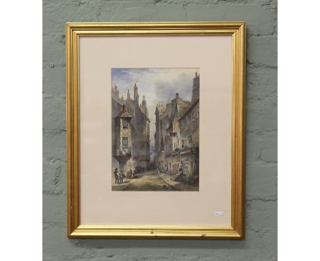 J Stewart Smith gilt framed stone print heightened in watercolour Cardinal Beatons house 33 x 24