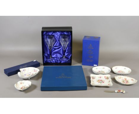 A lot of ceramics including Hammersley, Coalport, Royal Doulton, along with a cased set of crystal goblets.