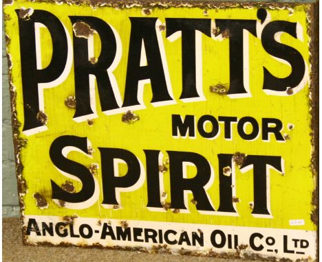 A vintage enamelled advertising sign for Pratts Motor Spirit Anglo American Oil Company Ltd.