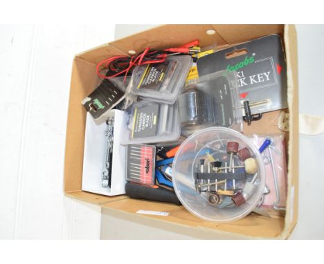 BOX OF SMALL TOOLS, SPANNERS, KEYS ETC
