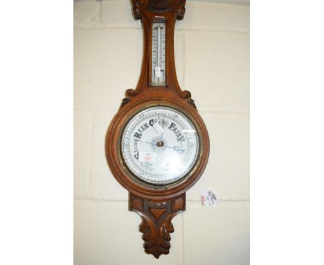 VICTORIAN OAK CASED ANEROID BAROMETER AND THERMOMETER COMBINATION
