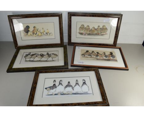 GROUP OF FIVE MODERN COLOURED PRINTS OF DUCKS AND GEESE, FRAMED AND GLAZED