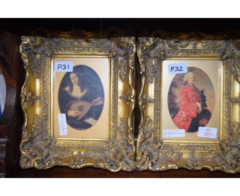 GROUP OF THREE MODERN COLOURED PRINTS SET IN MOULDED GILT FRAMES