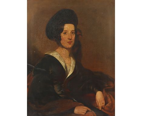 PORTRAITMALER 2.H.19.JH., "Bildnis einer Frau", Öl/Lwd., 91 x 71, besch., R.