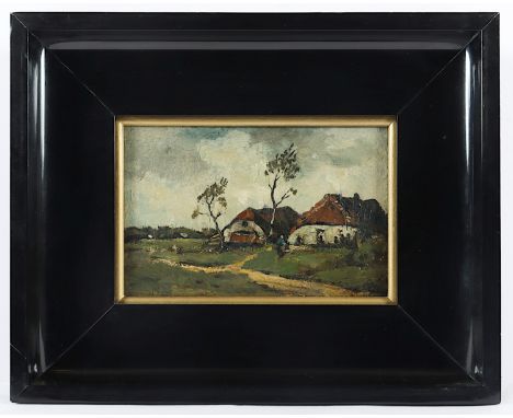 DE BOCK, Théophile Emile Achille (1851-1904), "Bauernhäuser", Öl/Lwd., 16 x 25, doubliert, unten rechts monogrammiert, R.