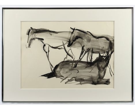 HULTZSCH, Edith, "Pferde", Tuschpinsel/Papier, 36,5 x 50,5 (Passepartoutausschnitt), unsigniert, aus dem Nachlass Edith Hultz