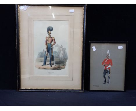 HERBERT BENHAM An officer of 4th/7th Dragoon Guards, watercolour, 21 x 28 cms, with a 19th century lithograph of a 7th Dragoo