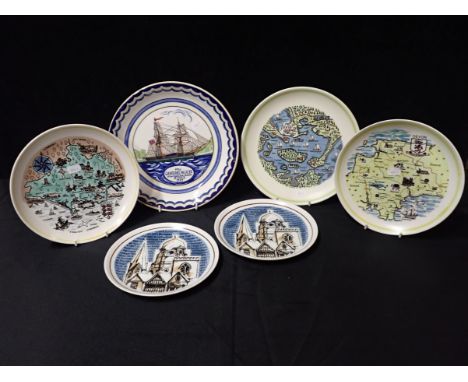 A POOLE SHIP PLATE, BRIG GENERAL WOLFE a late example, with three Poole map plates and two European Architectural Heritage Ye