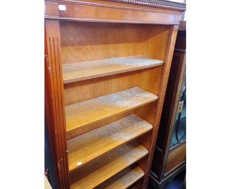 A MODERN LIGHT OAK OPEN BOOKCASE of traditional design 91cm wide, 1108cm high, and a reproduction tall bookcase (2)