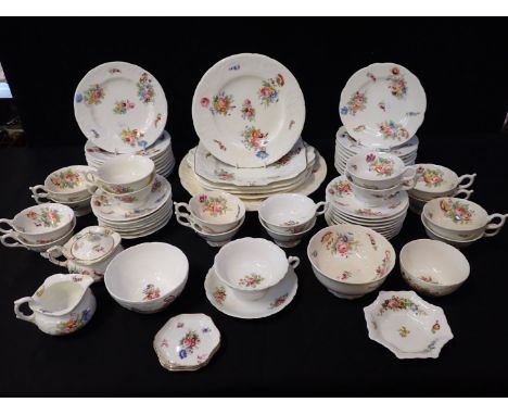AN EXTENSIVE COALPORT PART TEA AND COFFEE SERVICE (incomplete) late 19th/early 20th century, with printed and painted floral 