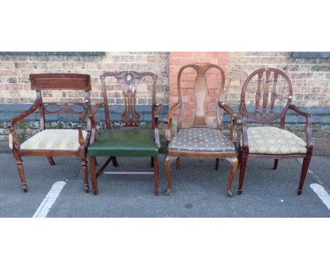 FOUR REPRODUCTION ELBOW CHAIRS one in Chippendale style (4)