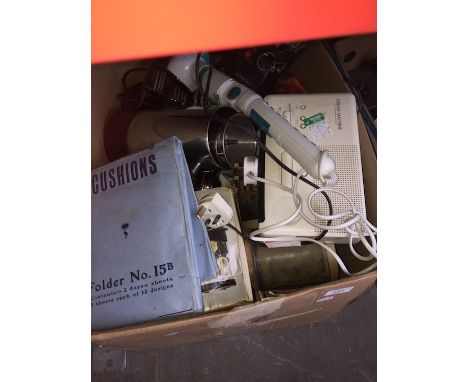 A box of mixed items including kitchen ware, electricals, polaroid camera etc 