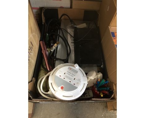 A mixed box, cable reel, Panasonic DVD/Video recorder etc 