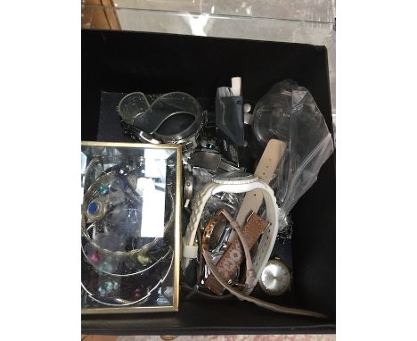 A mixed box of watches Timex and jewellery 