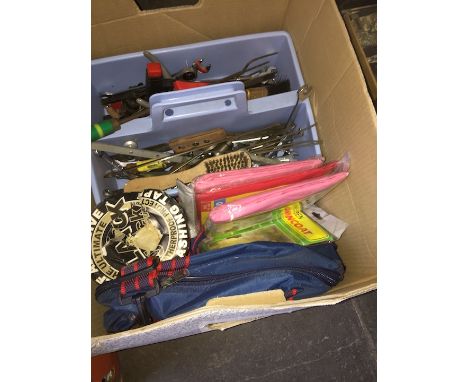 A box of small tools and a few ponchos 
