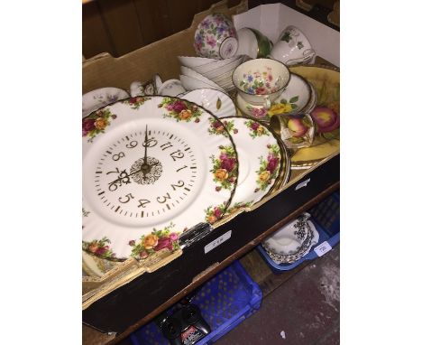 A box of mixed pottery including Royal Albert, Aynsley and Royal Worcester 