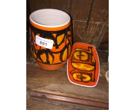 Poole pottery vase and small tray 