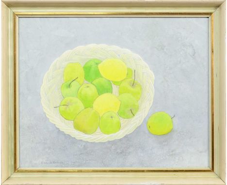 * BARBARA BALMER RSA RSW RGI (SCOTTISH 1929 - 2017), BASKET OF APPLES watercolour on paper, signed lower, titled label versof