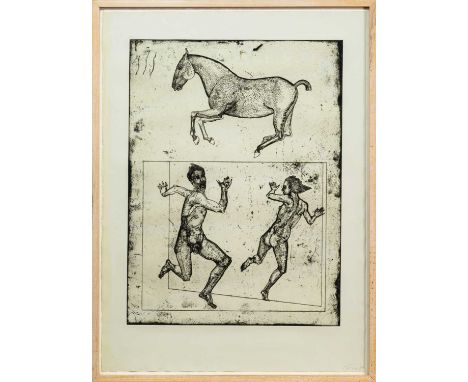 ROBERT RIVERS (AMERICAN CONTEMPORARY), WAR PRAYER - BEAUTIFUL RAIN etching on paper, signed and dated '89mounted, framed and 