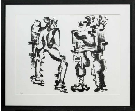 OSSIP ZADKINE (RUSSIAN/FRENCH 1888 - 1967), TWO FIGURES limited edition lithograph on paper, numbered 57/65mounted, framed an