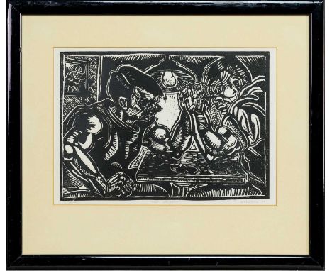 * PETER HOWSON OBE (SCOTTISH b. 1958), THE CONTEST limited edition woodblock print on paper, signed, titled, dated '87 and nu